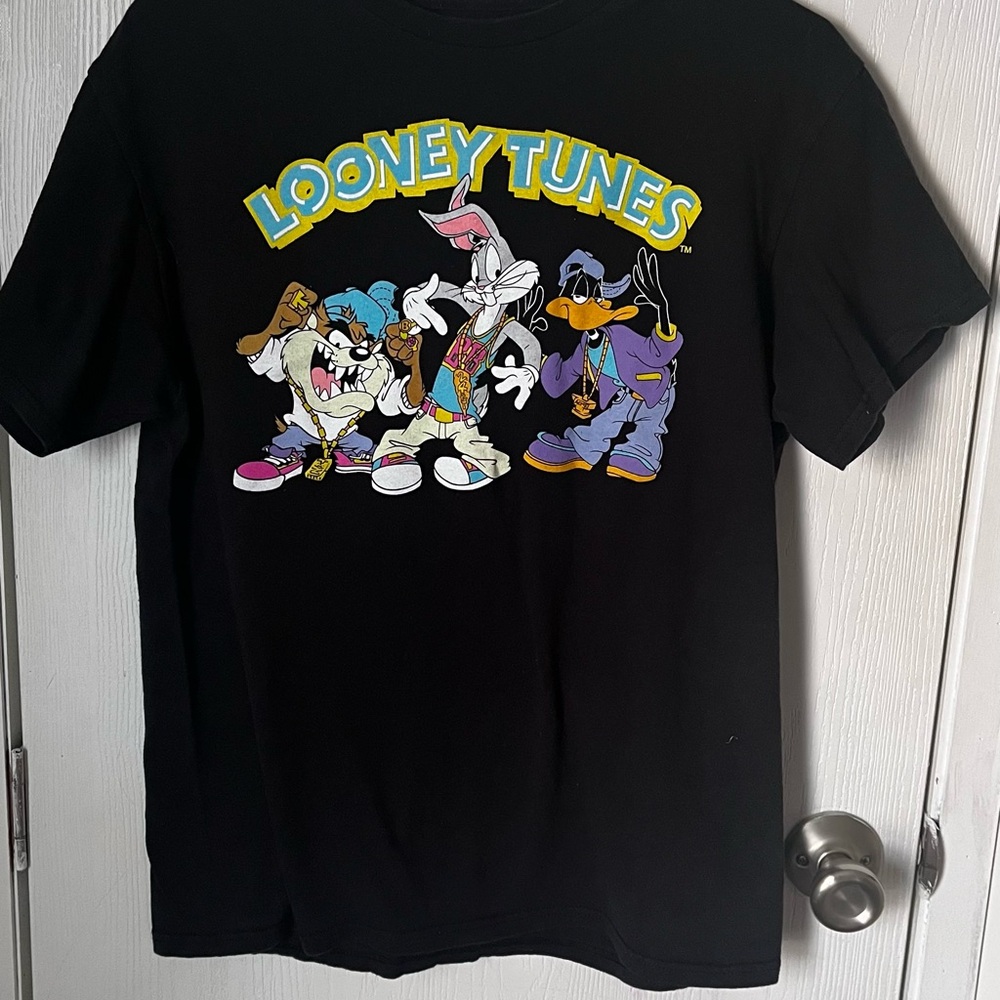 Vintage Looney Tunes Taz Bugs Daffy Double Stitched Black Graphic Tee Size M